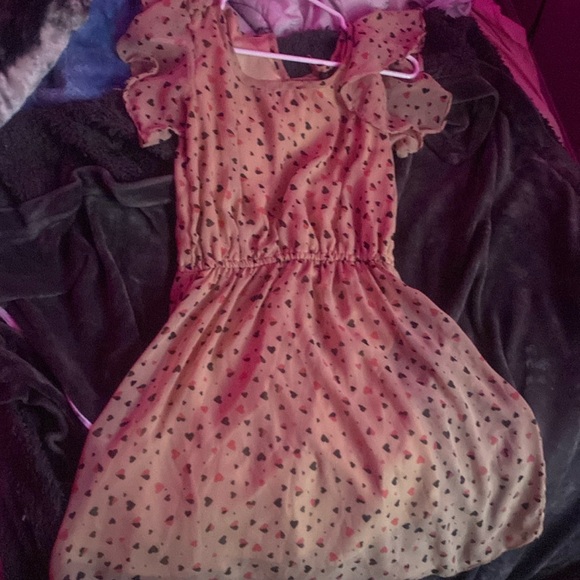 sing n smile Dresses & Skirts - Light Brown/beige cute dress with black and pink hearts